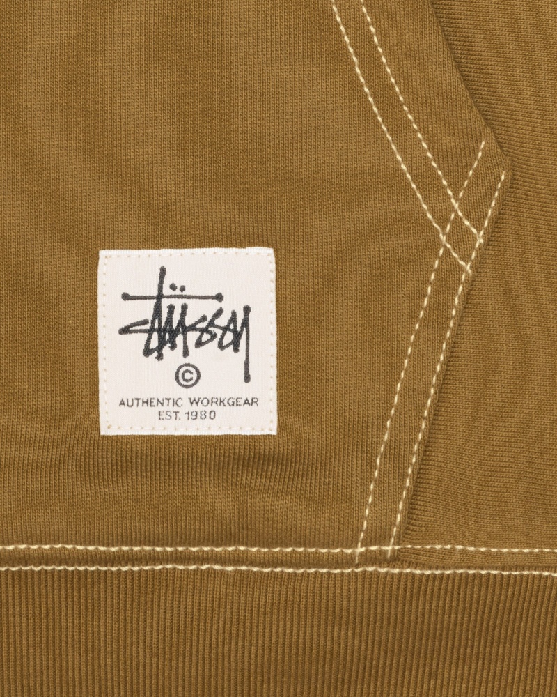 Long Sleeve Sweatshirt Stüssy Double Face Label Zip Hoodie Vert Olive | XO29-H5-WN