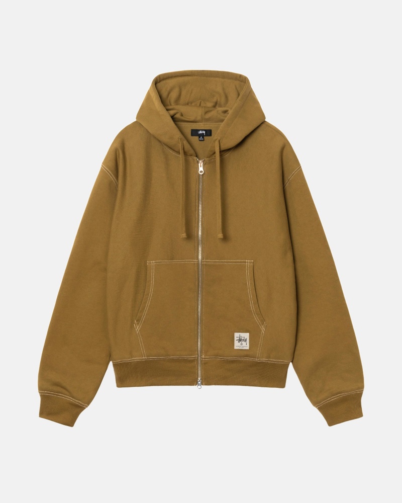 Long Sleeve Sweatshirt Stüssy Double Face Label Zip Hoodie Vert Olive | XO29-H5-WN