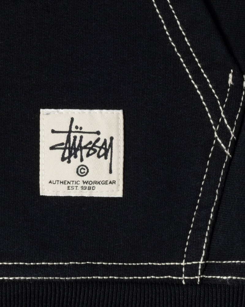 Long Sleeve Sweatshirt Stüssy Double Face Label Zip Hoodie Noir | KG40-U5-HY