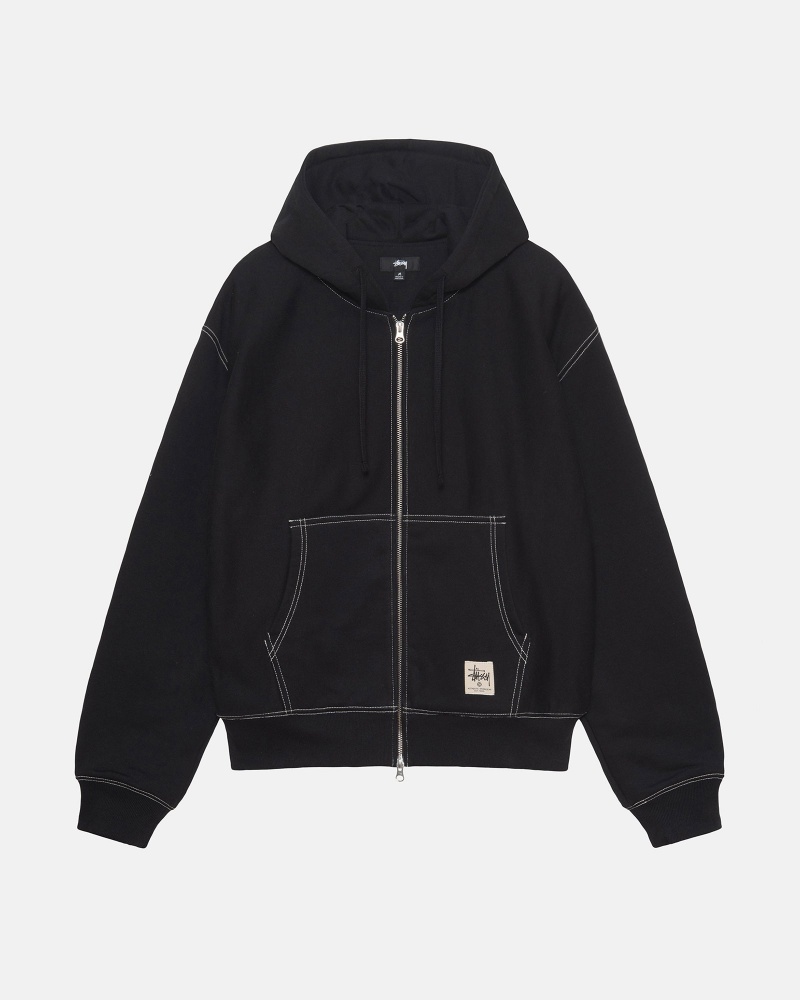 Long Sleeve Sweatshirt Stüssy Double Face Label Zip Hoodie Noir | KG40-U5-HY