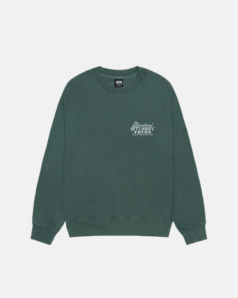 Long Sleeve Sweatshirt Stüssy IST Crew Pigment Dyed Forest | RX57-N1-GE