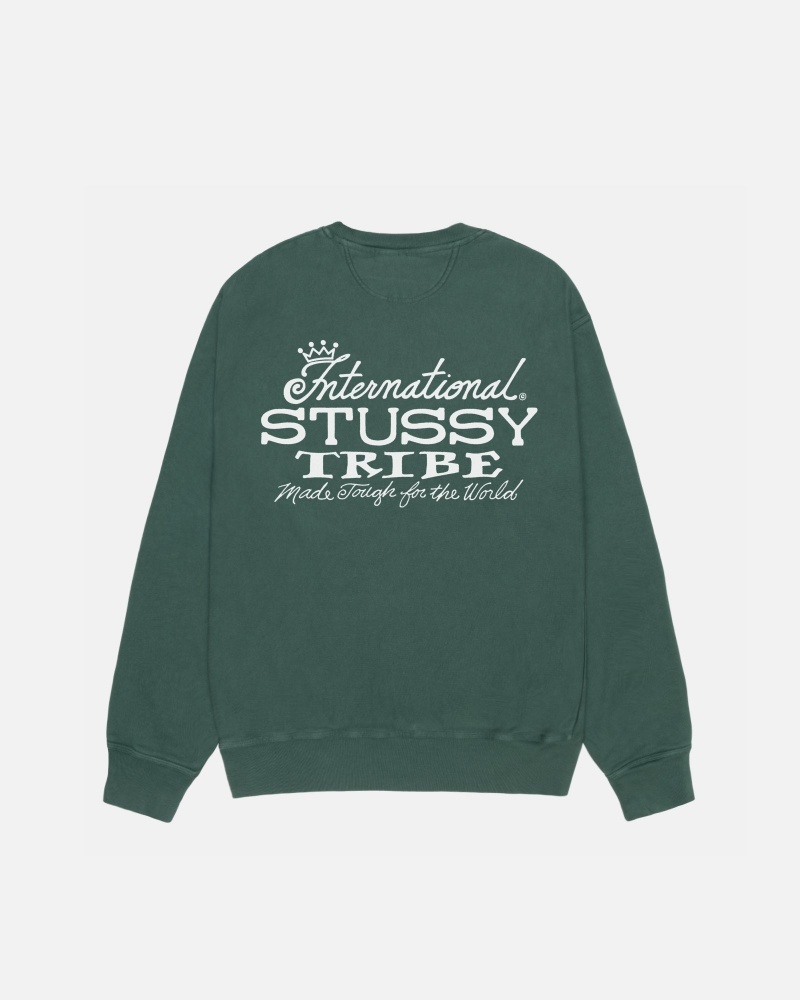 Long Sleeve Sweatshirt Stüssy IST Crew Pigment Dyed Forest | RX57-N1-GE