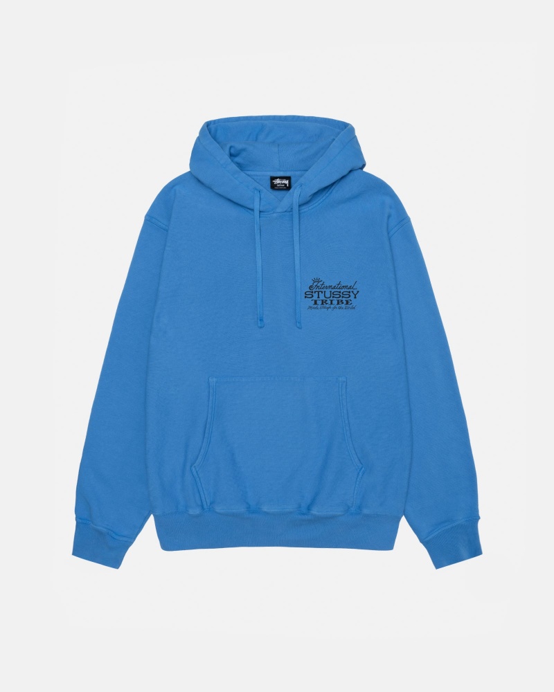 Long Sleeve Sweatshirt Stüssy IST Hoodie Pigment Dyed Bleu | PL33-M6-LG