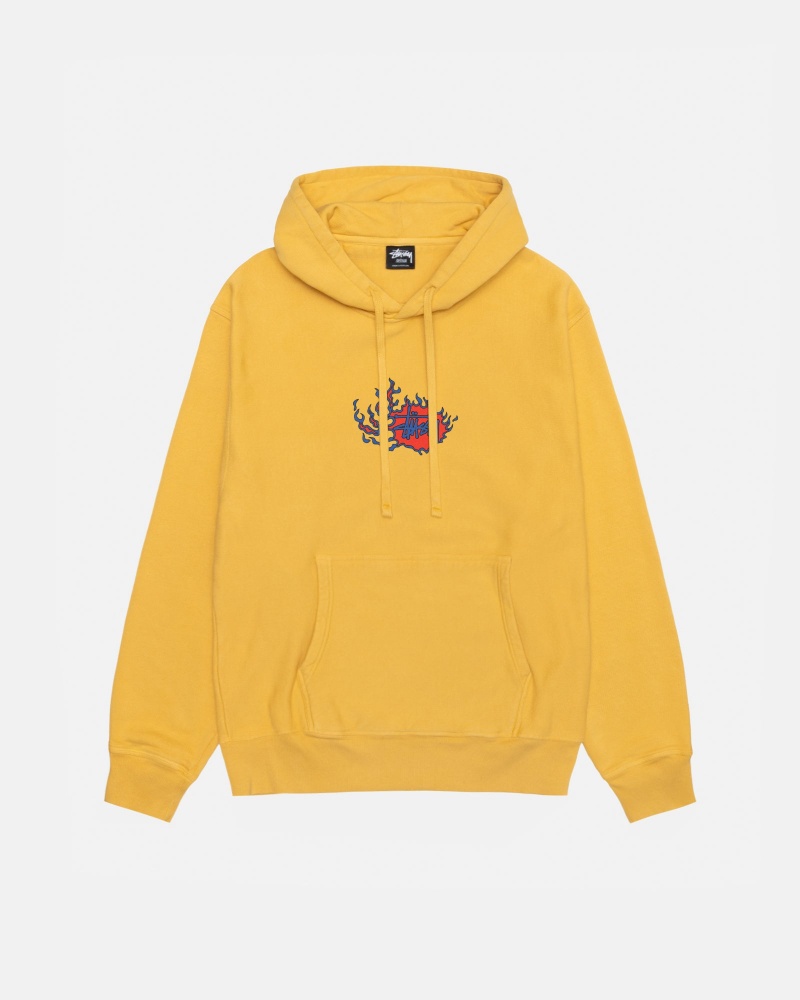 Long Sleeve Sweatshirt Stüssy Mosaic Dragon Hoodie Pigment Dyed Honey | TS11-V4-LJ