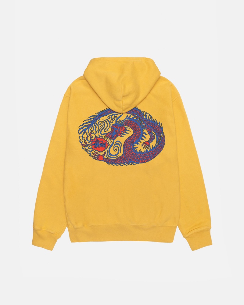 Long Sleeve Sweatshirt Stüssy Mosaic Dragon Hoodie Pigment Dyed Honey | TS11-V4-LJ