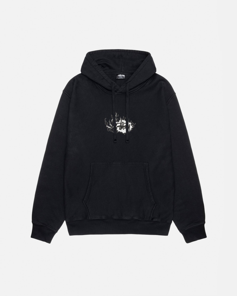 Long Sleeve Sweatshirt Stüssy Mosaic Dragon Hoodie Pigment Dyed Noir | ZR24-H0-UK