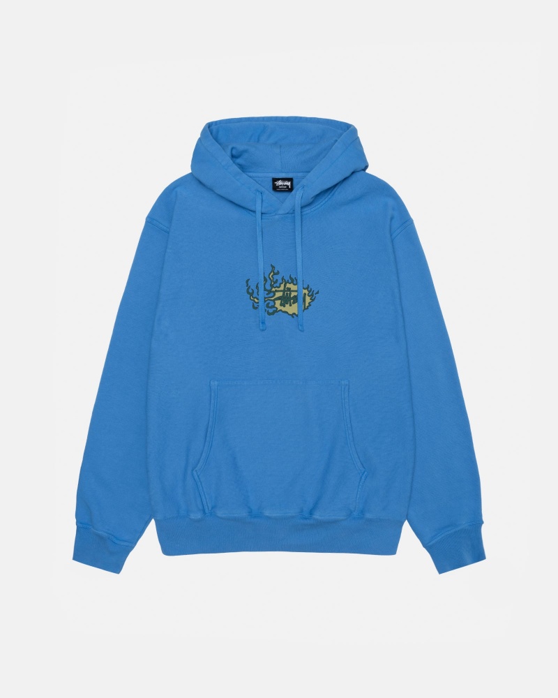 Long Sleeve Sweatshirt Stüssy Mosaic Dragon Hoodie Pigment Dyed Bleu | BL29-V3-CE