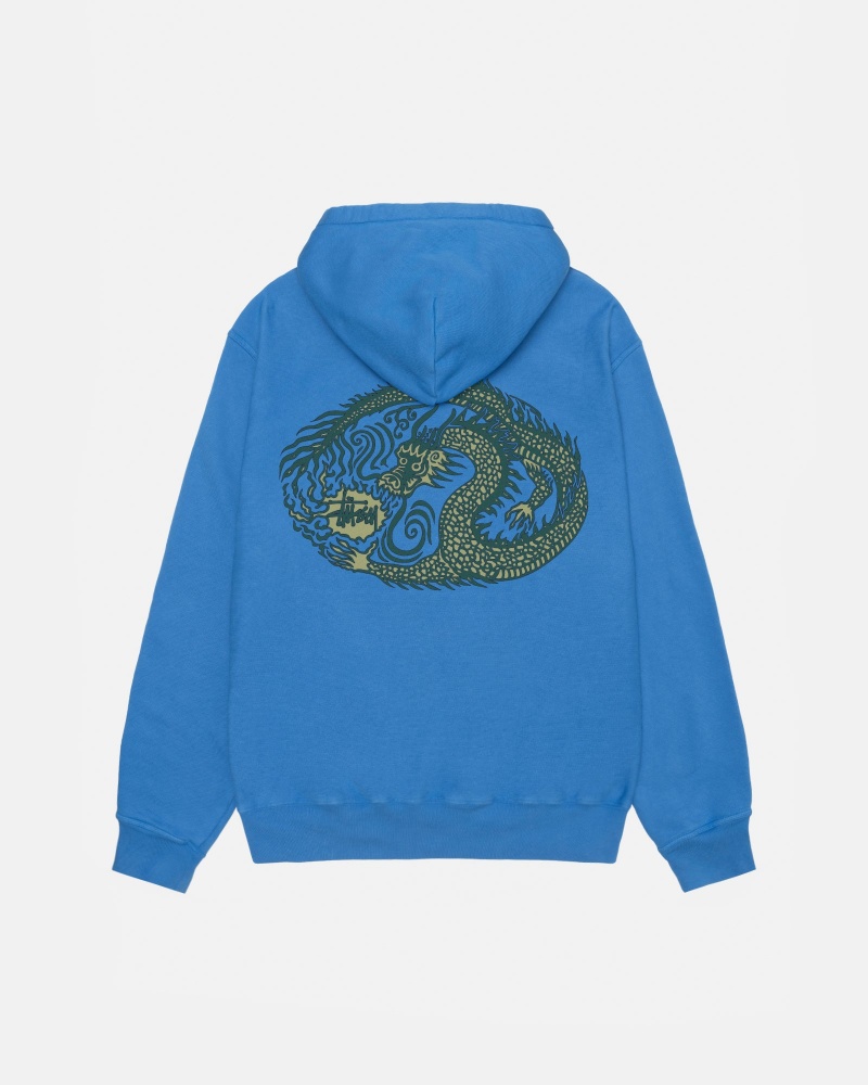 Long Sleeve Sweatshirt Stüssy Mosaic Dragon Hoodie Pigment Dyed Bleu | BL29-V3-CE