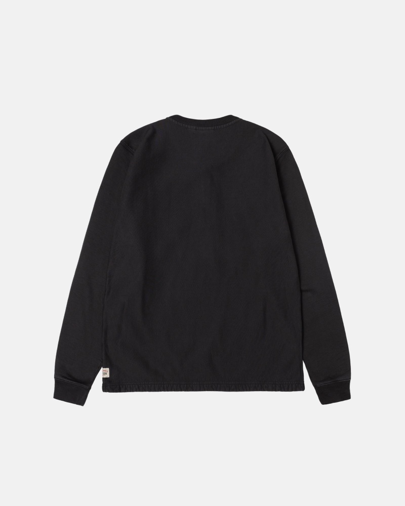 Long Sleeve Sweatshirt Stüssy Open Hem Henley Fleece Noir | NX03-A3-UI