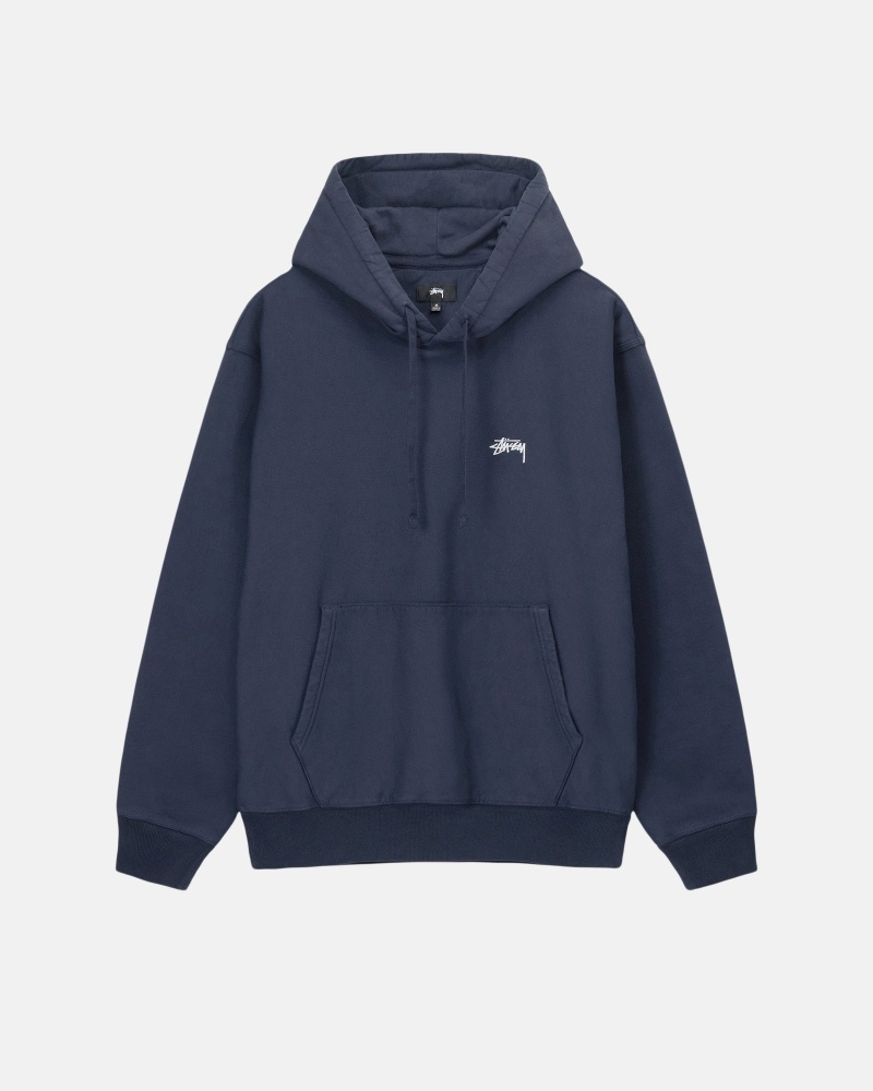 Long Sleeve Sweatshirt Stüssy Overdyed Stock Logo Hoodie Bleu Marine | YW16-C2-XD