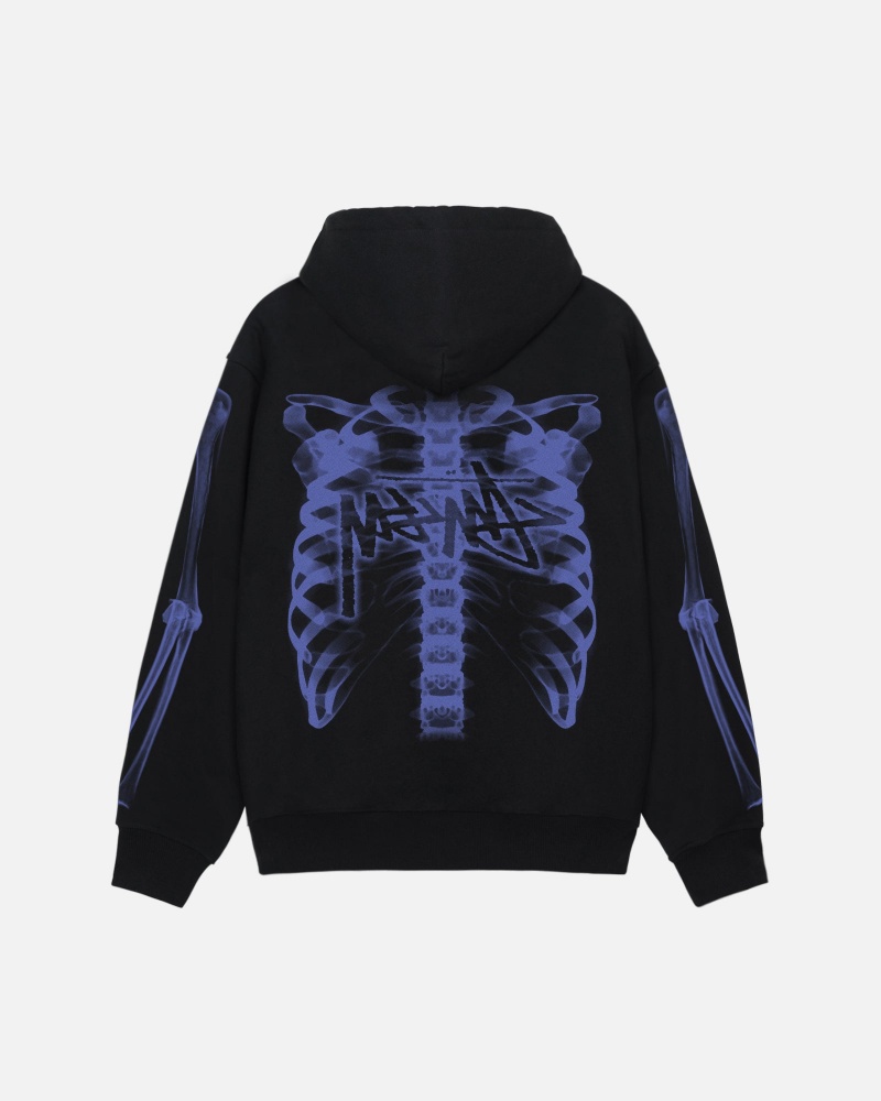 Long Sleeve Sweatshirt Stüssy Rib Cage Zip Hood Noir Violette | WR22-Y4-EG