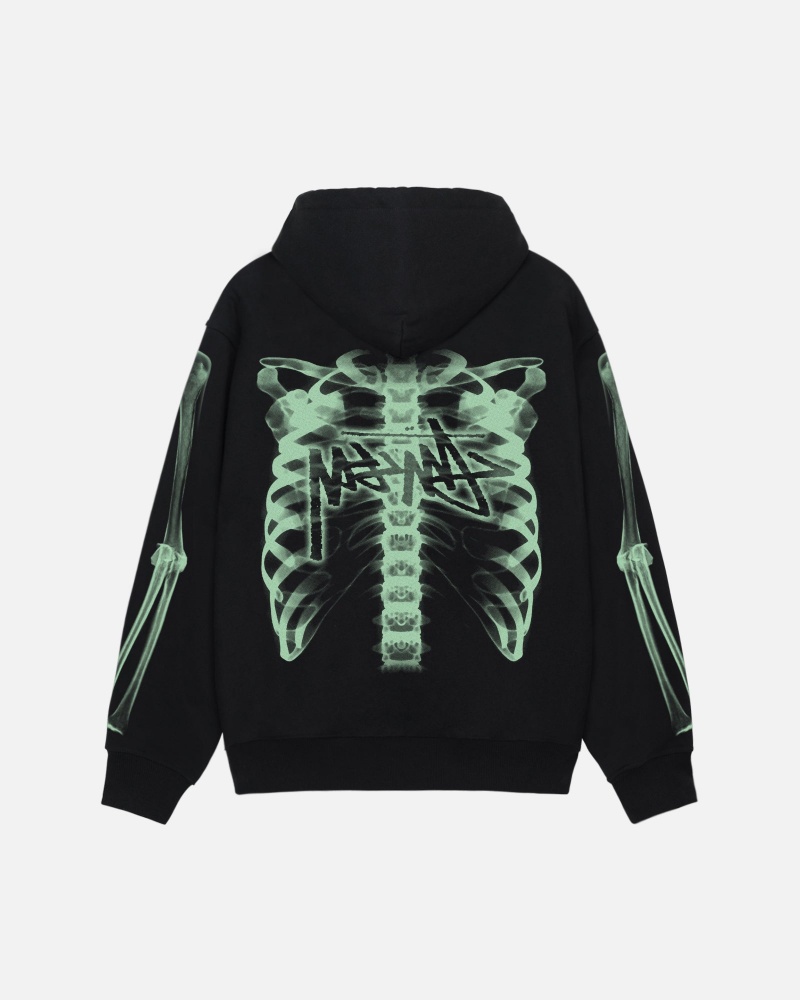 Long Sleeve Sweatshirt Stüssy Rib Cage Zip Hood Noir Vert | UM21-Q7-CH