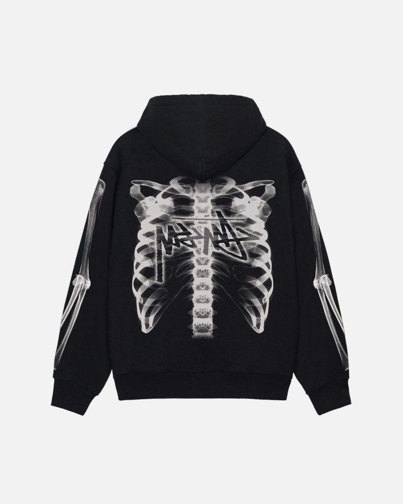 Long Sleeve Sweatshirt Stüssy Rib Cage Zip Hood Noir Blanche | AD85-I6-RZ