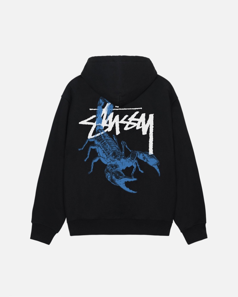 Long Sleeve Sweatshirt Stüssy Scorpion Zip Hoodie Noir | JD29-D4-NB