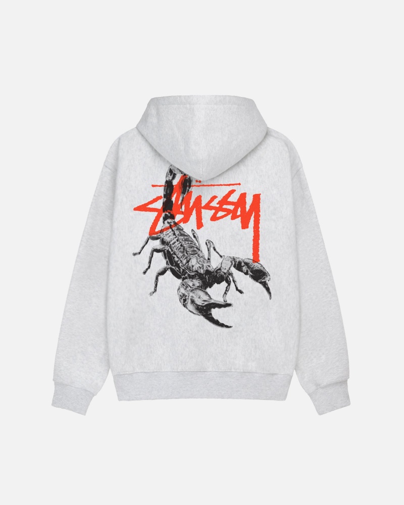 Long Sleeve Sweatshirt Stüssy Scorpion Zip Hoodie Ash Heather | JD30-B8-IE