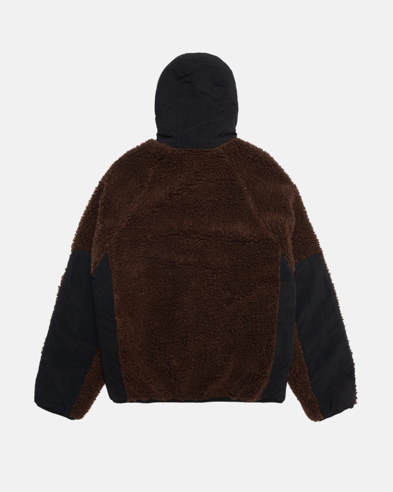 Long Sleeve Sweatshirt Stüssy Sherpa Paneled Encapuchonné Jacket Marron | QJ90-N8-MY