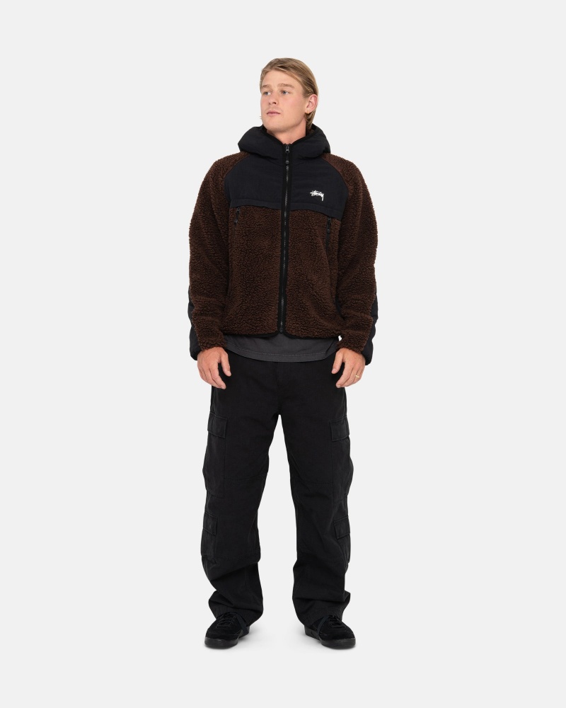 Long Sleeve Sweatshirt Stüssy Sherpa Paneled Encapuchonné Jacket Marron | QJ90-N8-MY