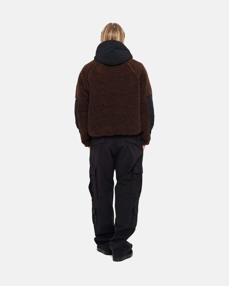 Long Sleeve Sweatshirt Stüssy Sherpa Paneled Encapuchonné Jacket Marron | QJ90-N8-MY