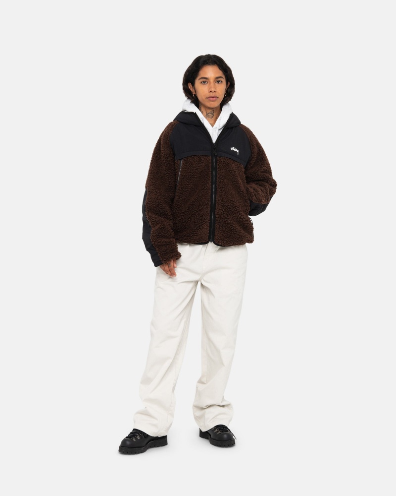 Long Sleeve Sweatshirt Stüssy Sherpa Paneled Encapuchonné Jacket Marron | QJ90-N8-MY