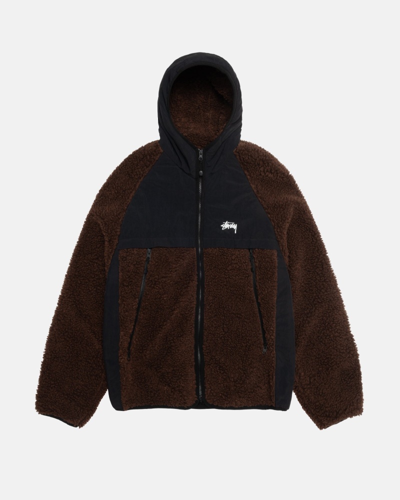 Long Sleeve Sweatshirt Stüssy Sherpa Paneled Encapuchonné Jacket Marron | QJ90-N8-MY