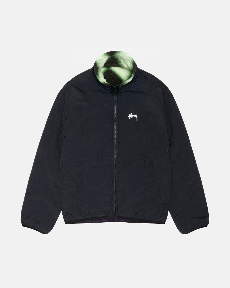 Long Sleeve Sweatshirt Stüssy Sherpa Reversible Jacket Vert | RO04-P2-ZX