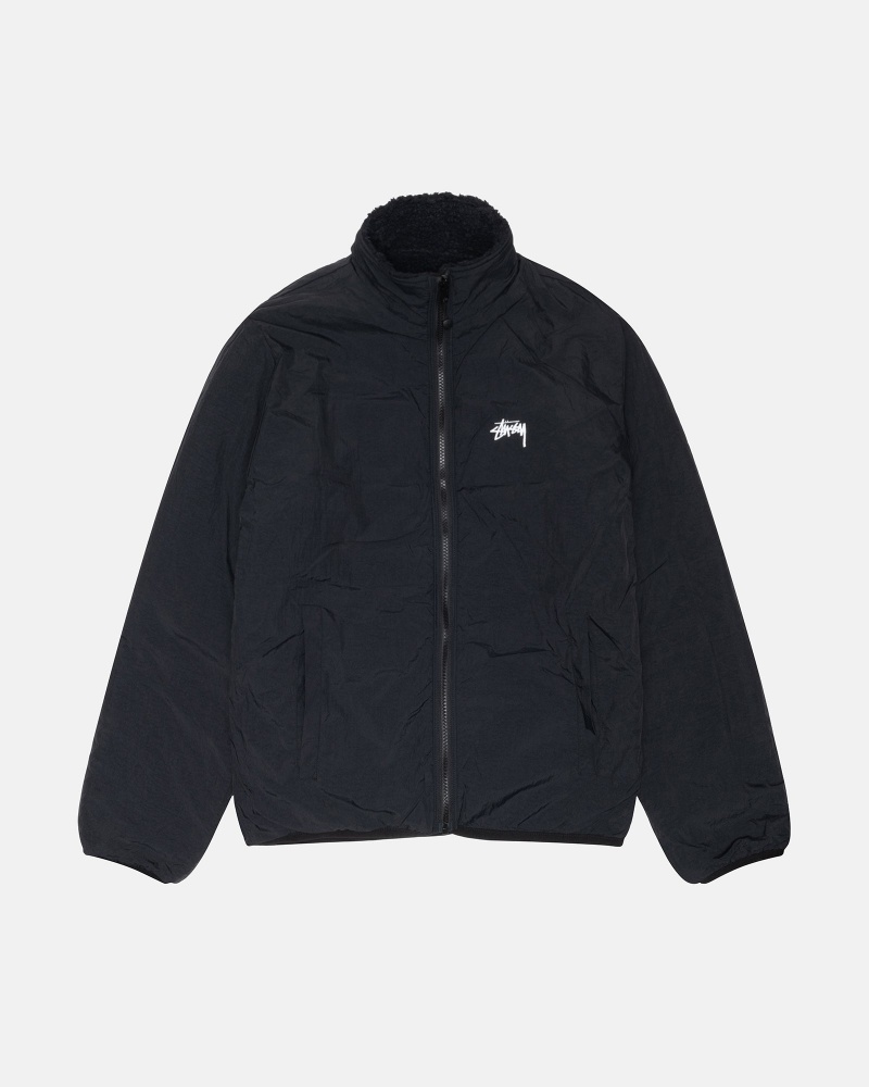 Long Sleeve Sweatshirt Stüssy Sherpa Reversible Jacket Noir | OB77-O6-FZ