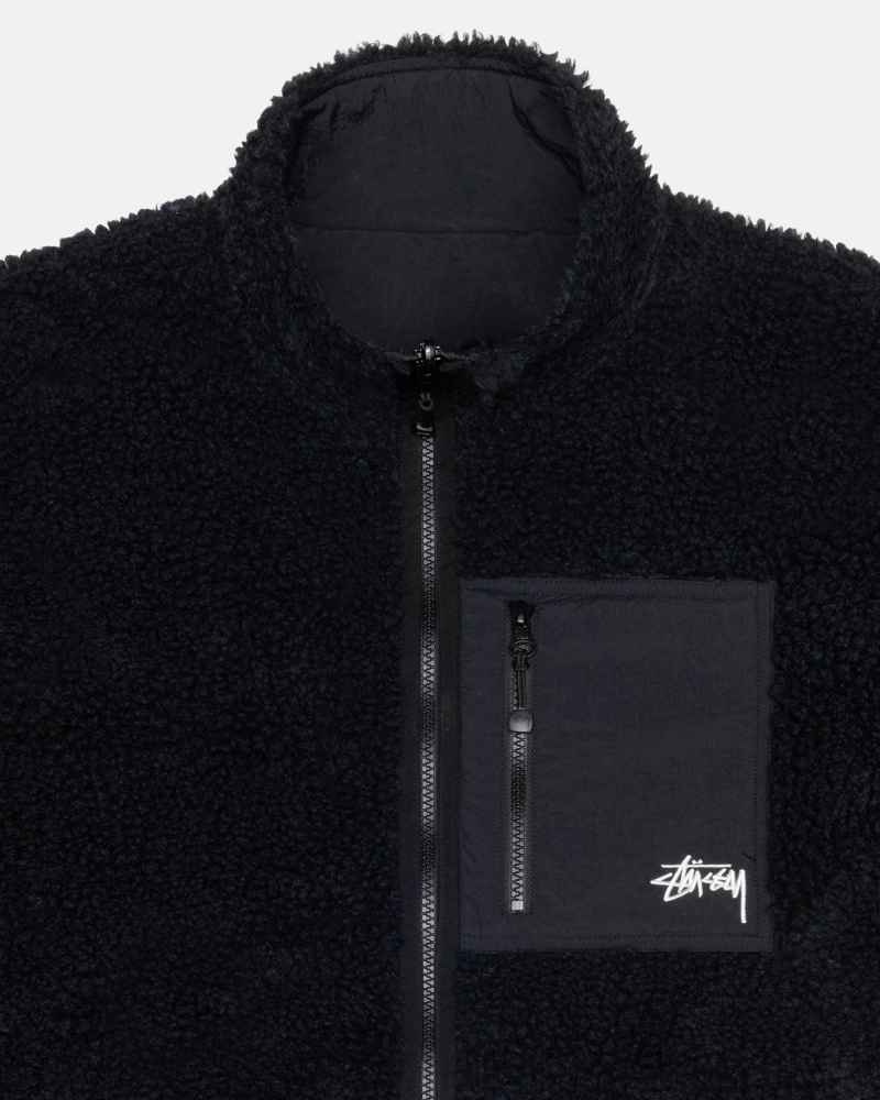 Long Sleeve Sweatshirt Stüssy Sherpa Reversible Jacket Noir | OB77-O6-FZ