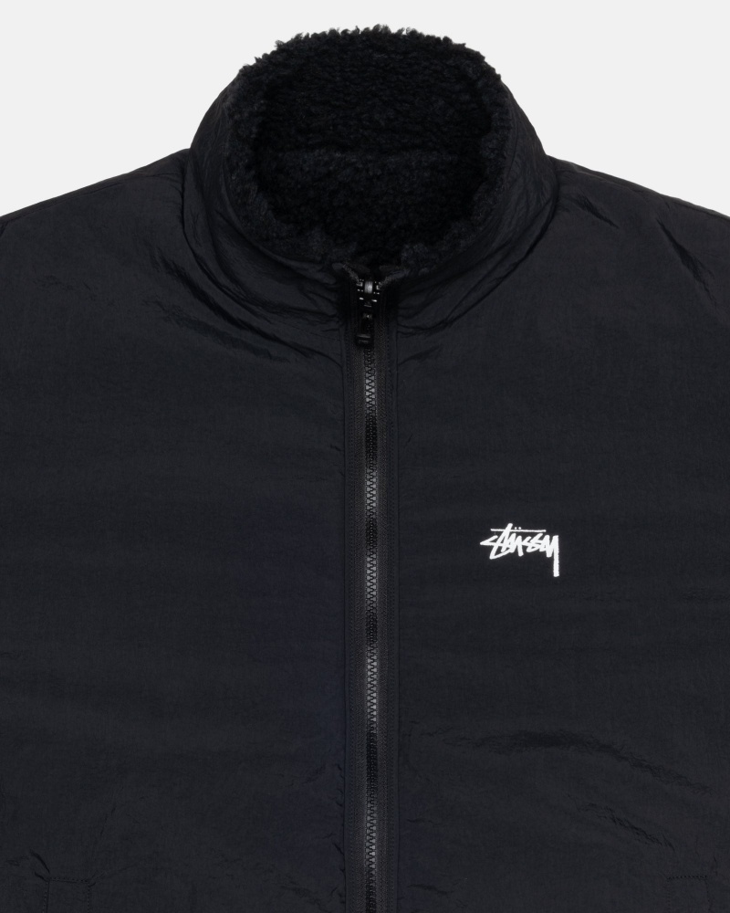 Long Sleeve Sweatshirt Stüssy Sherpa Reversible Jacket Noir | OB77-O6-FZ