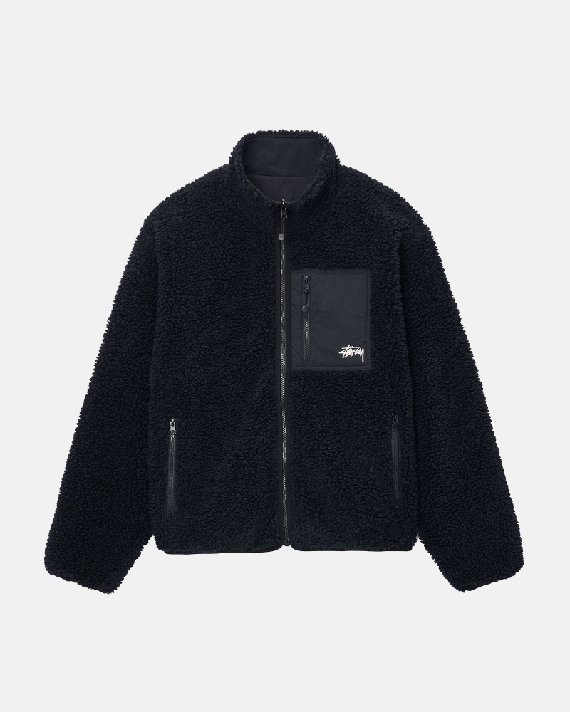 Long Sleeve Sweatshirt Stüssy Sherpa Reversible Jacket Noir | OB77-O6-FZ