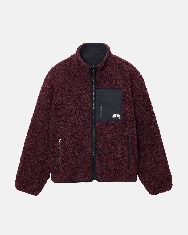 Long Sleeve Sweatshirt Stüssy Sherpa Reversible Jacket Bordeaux | SE32-I4-ZO