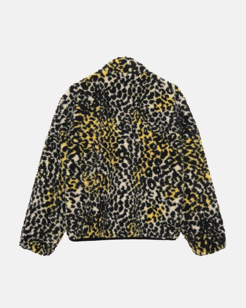 Long Sleeve Sweatshirt Stüssy Sherpa Reversible Jacket Jaune Leopard | UE75-Q4-LE