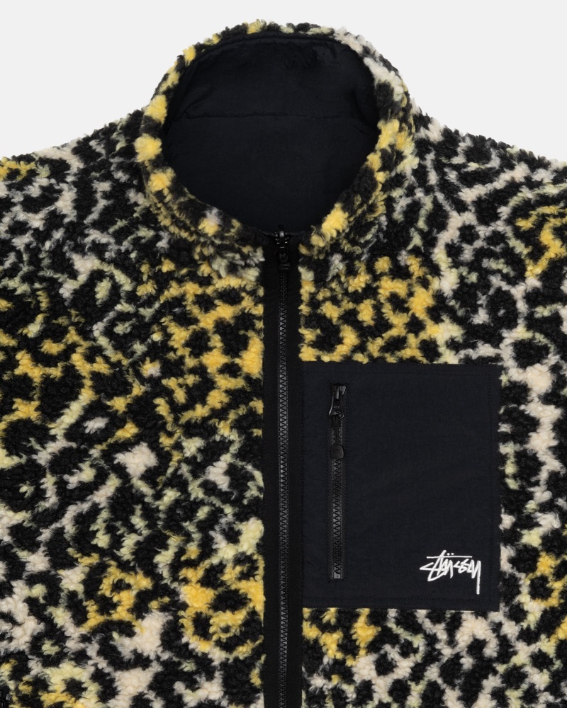 Long Sleeve Sweatshirt Stüssy Sherpa Reversible Jacket Jaune Leopard | UE75-Q4-LE