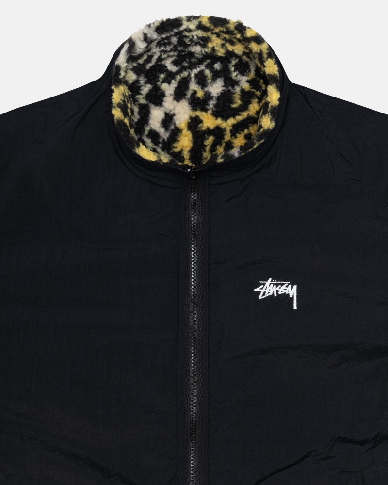 Long Sleeve Sweatshirt Stüssy Sherpa Reversible Jacket Jaune Leopard | UE75-Q4-LE