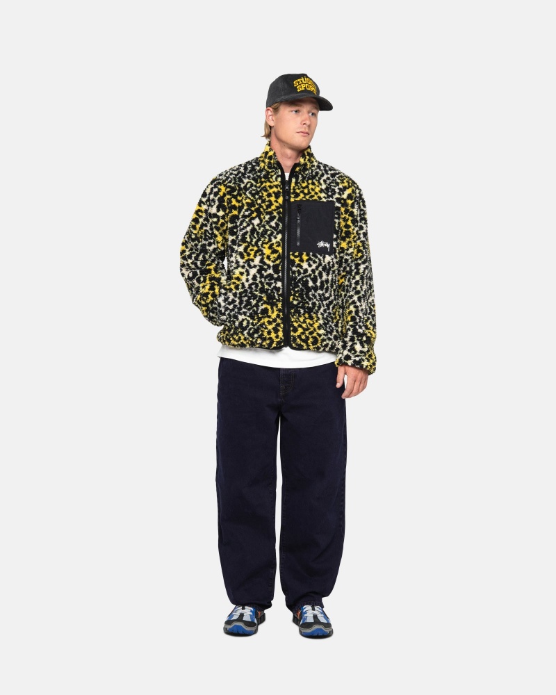 Long Sleeve Sweatshirt Stüssy Sherpa Reversible Jacket Jaune Leopard | UE75-Q4-LE