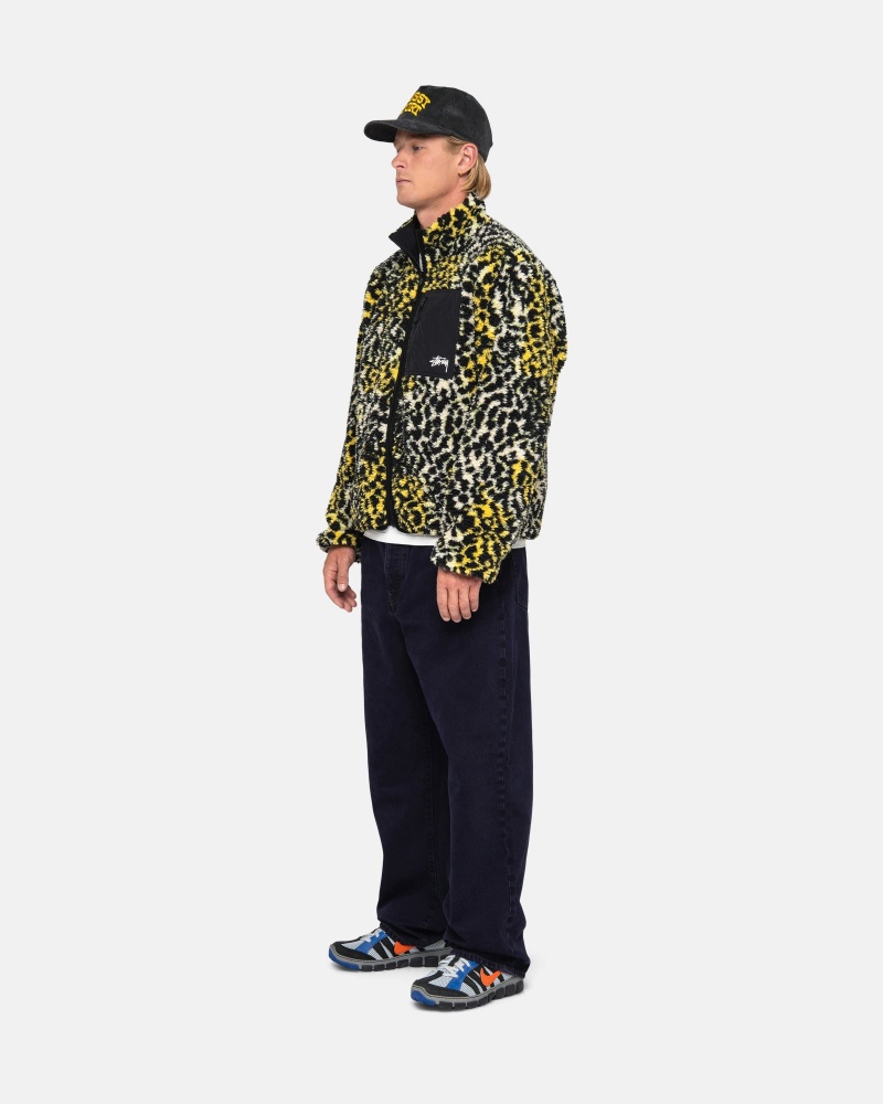 Long Sleeve Sweatshirt Stüssy Sherpa Reversible Jacket Jaune Leopard | UE75-Q4-LE