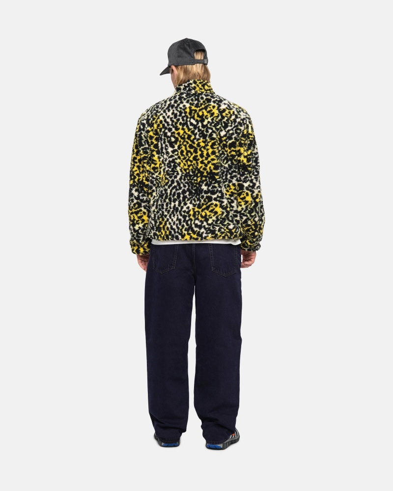 Long Sleeve Sweatshirt Stüssy Sherpa Reversible Jacket Jaune Leopard | UE75-Q4-LE