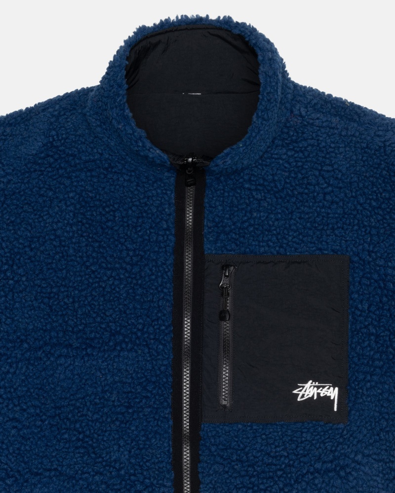 Long Sleeve Sweatshirt Stüssy Sherpa Reversible Jacket Bleu | WM71-F4-BR