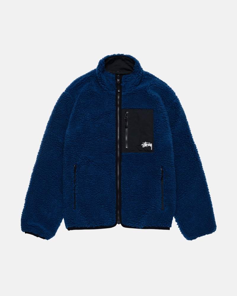 Long Sleeve Sweatshirt Stüssy Sherpa Reversible Jacket Bleu | WM71-F4-BR