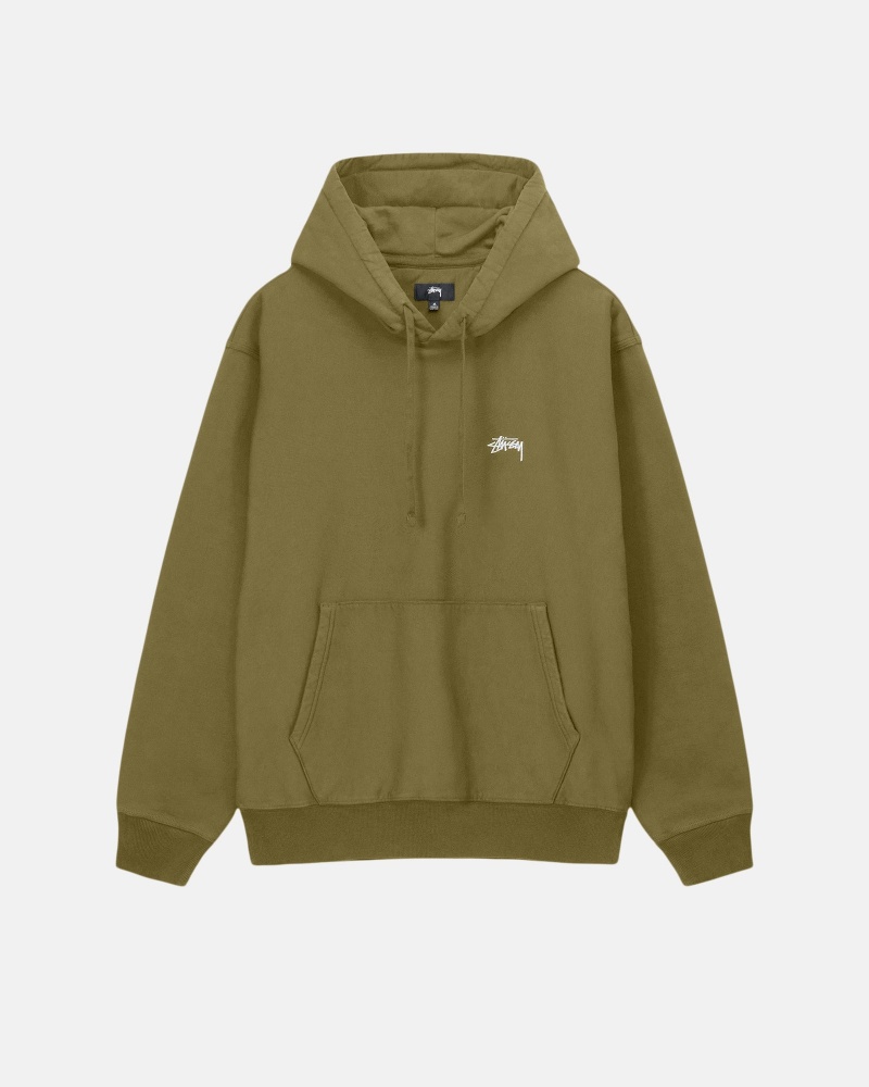 Long Sleeve Sweatshirt Stüssy Stock Logo Hoodie Vert Olive | FF42-S6-KG