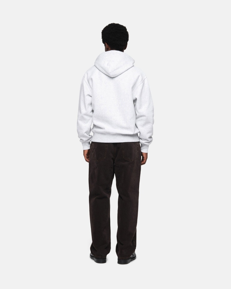 Long Sleeve Sweatshirt Stüssy Stock Logo Applique Hoodie Ash Heather/White | SM86-T5-NN