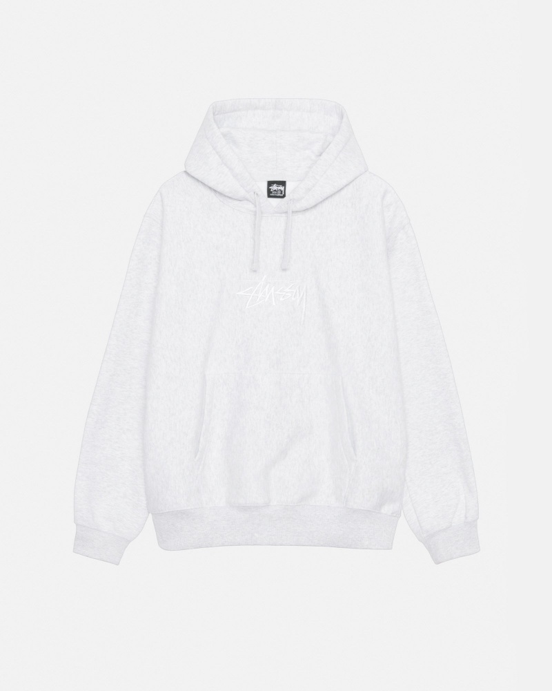 Long Sleeve Sweatshirt Stüssy Stock Logo Applique Hoodie Ash Heather/White | SM86-T5-NN