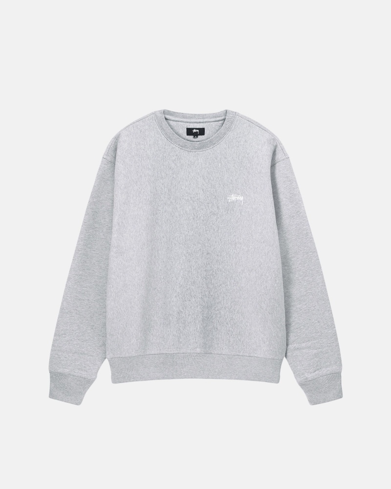 Long Sleeve Sweatshirt Stüssy Stock Logo Crew Grise | ZX89-P1-CA