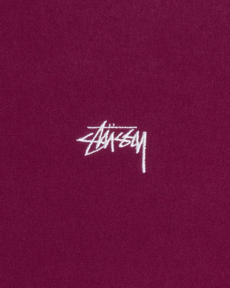 Long Sleeve Sweatshirt Stüssy Stock Logo Crew Bordeaux | ZN44-J7-XD