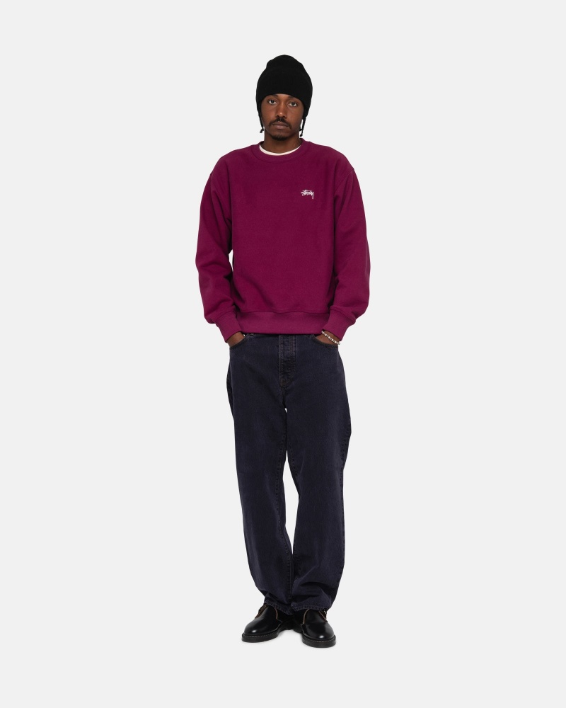 Long Sleeve Sweatshirt Stüssy Stock Logo Crew Bordeaux | ZN44-J7-XD