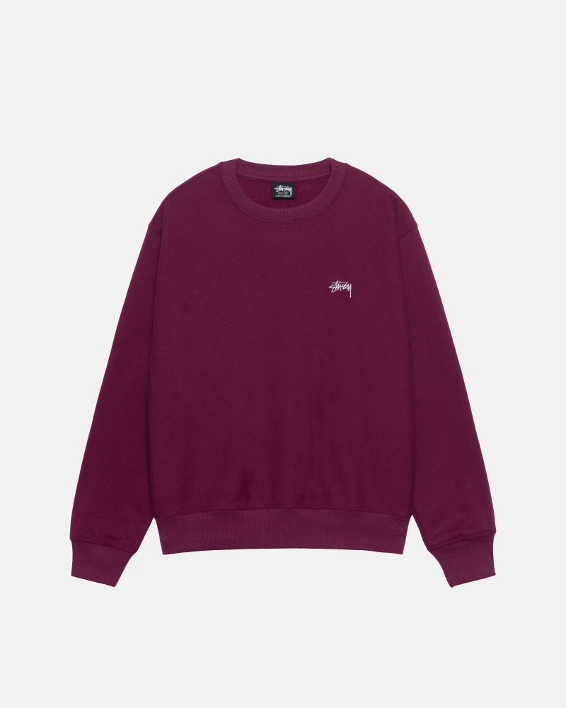 Long Sleeve Sweatshirt Stüssy Stock Logo Crew Bordeaux | ZN44-J7-XD