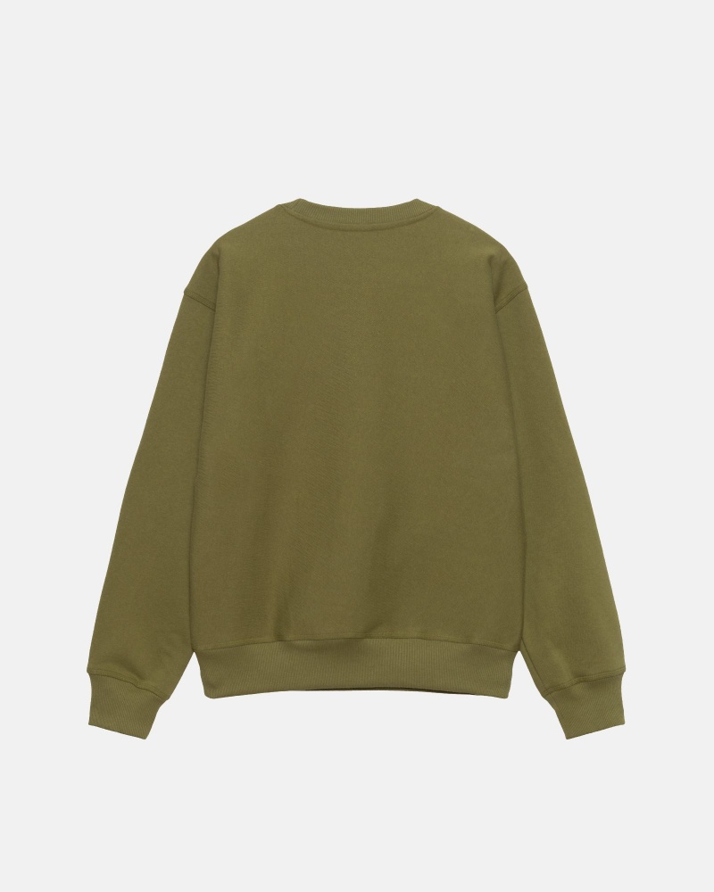 Long Sleeve Sweatshirt Stüssy Stock Logo Crew Vert Olive | OB75-X8-JJ