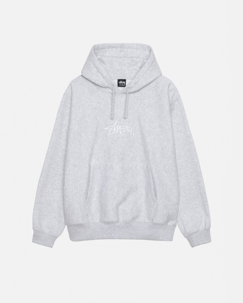 Long Sleeve Sweatshirt Stüssy Stock Logo Applique Hoodie Ash Heather | IB29-G4-WJ