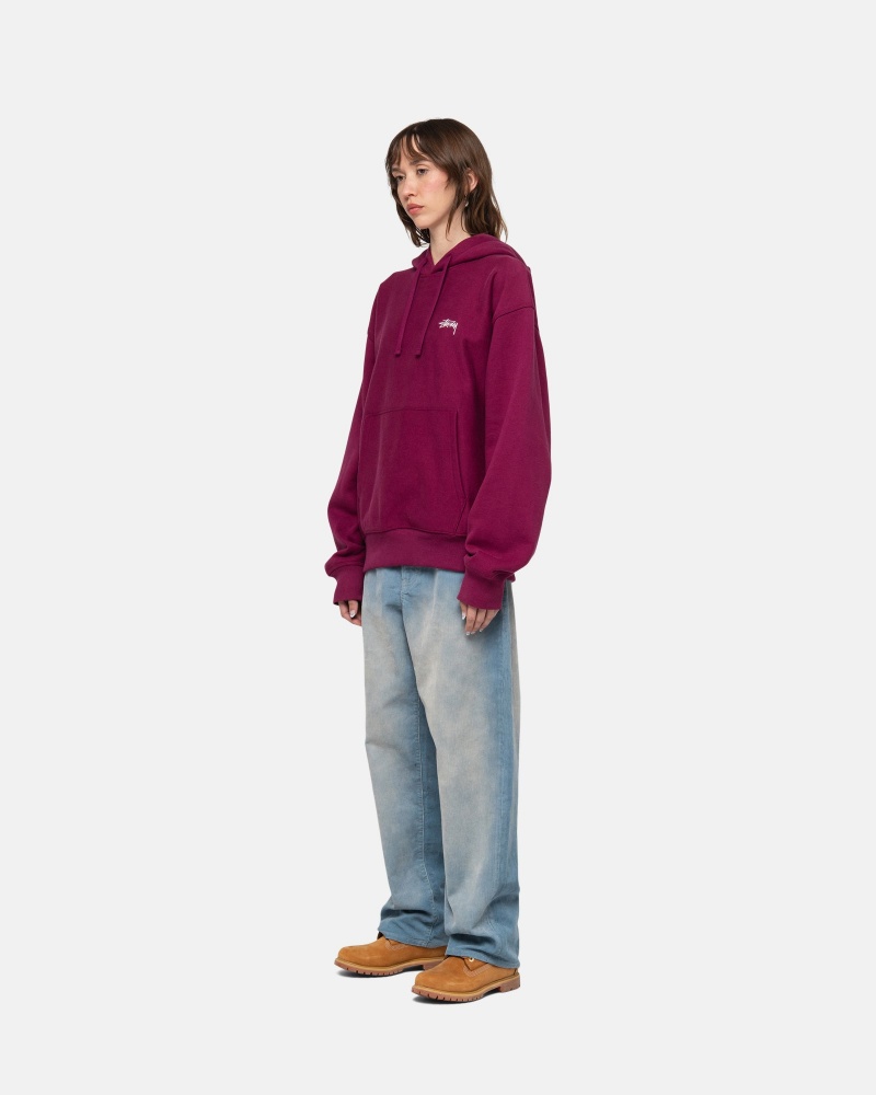 Long Sleeve Sweatshirt Stüssy Stock Logo Hoodie Bordeaux | IQ33-G8-CY