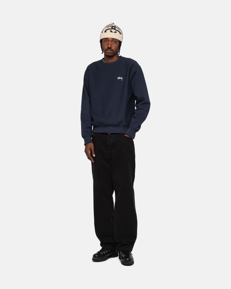 Long Sleeve Sweatshirt Stüssy Stock Logo Crew Bleu Marine | ER77-Y7-QU