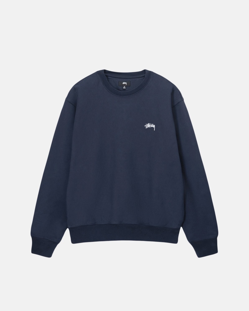 Long Sleeve Sweatshirt Stüssy Stock Logo Crew Bleu Marine | ER77-Y7-QU